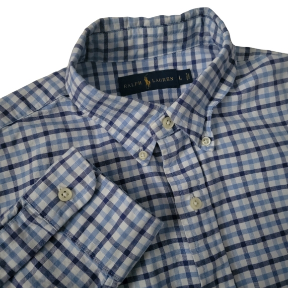 Ralph Lauren Plaid Blue & White Button Down Shirt - Picture 1 of 5